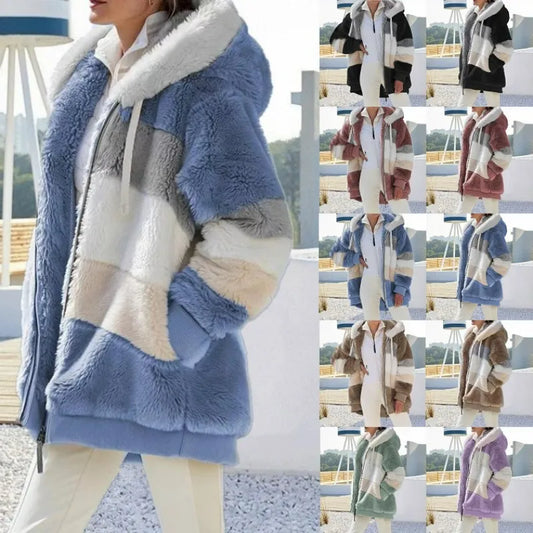 Übergroße Jacke für Frauen 2023 Neue Herbst Winter Warme Plüsch Tasche Kapuze Streetwear Lose Dame Oberbekleidung Mantel Roupas Feminina