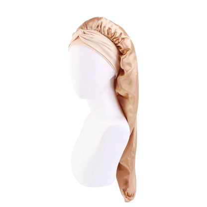 Neue lange übergroße elastische Satin-Schlafmütze für Damen mit Band, atmungsaktive Schlafmütze, Turban, Schlafkopfbedeckung, Bandanas