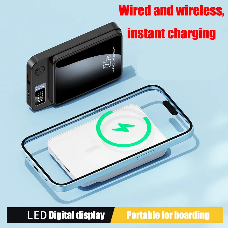 Magnetic Power on the Go: 22.5W Mini Qi Wireless Charger Power Bank