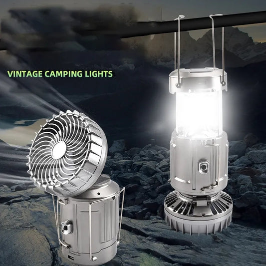 Solar BreezeLight: Portable LED Camping Lights with Fan and Multifunctional Features"