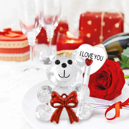 Valentines Day Gift Crystal Bear Glass Rose Artificial Flower Fashion Ornament Lovely Animal Wedding Home Decor Christmas Gifts