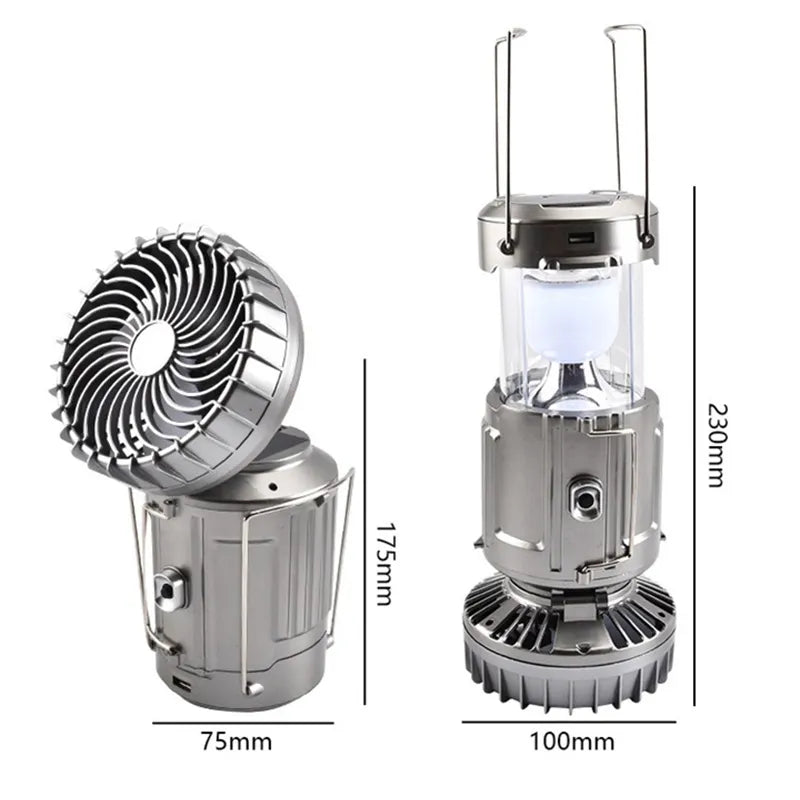 Solar BreezeLight: Portable LED Camping Lights with Fan and Multifunctional Features"