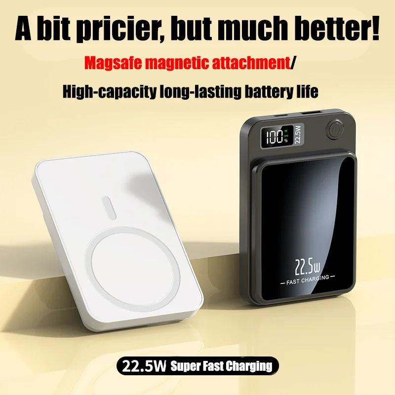 Magnetic Power on the Go: 22.5W Mini Qi Wireless Charger Power Bank