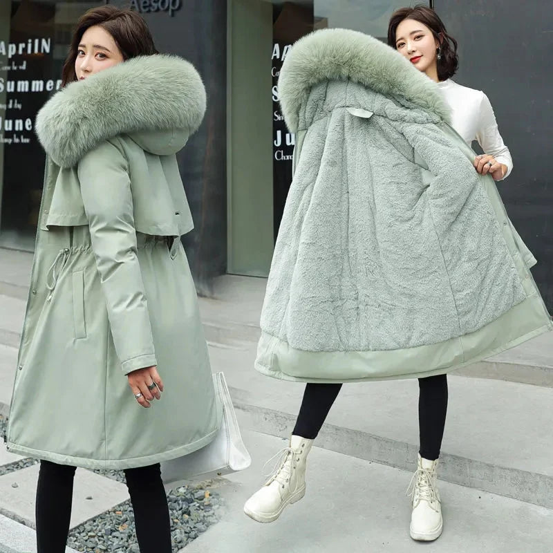 Winter Jacket 2023 New Women Parka Clothes Long Coat Wool Liner Hooded Jacket Fur Collar Thick Warm Snow Wear Padded Parka