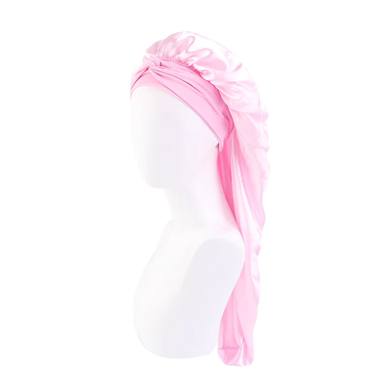 Neue lange übergroße elastische Satin-Schlafmütze für Damen mit Band, atmungsaktive Schlafmütze, Turban, Schlafkopfbedeckung, Bandanas