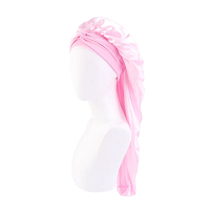 Neue lange übergroße elastische Satin-Schlafmütze für Damen mit Band, atmungsaktive Schlafmütze, Turban, Schlafkopfbedeckung, Bandanas