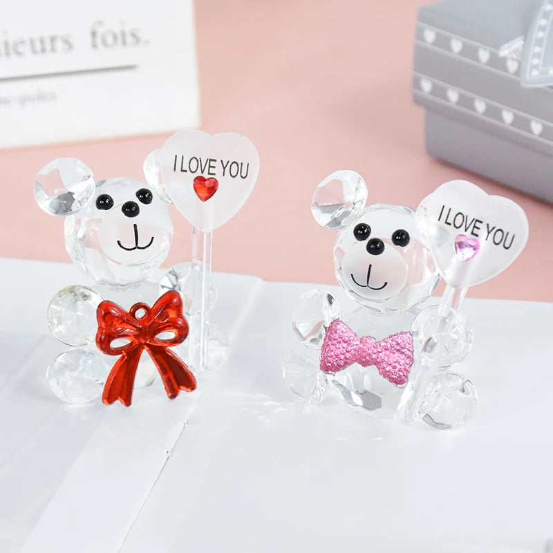 Valentines Day Gift Crystal Bear Glass Rose Artificial Flower Fashion Ornament Lovely Animal Wedding Home Decor Christmas Gifts