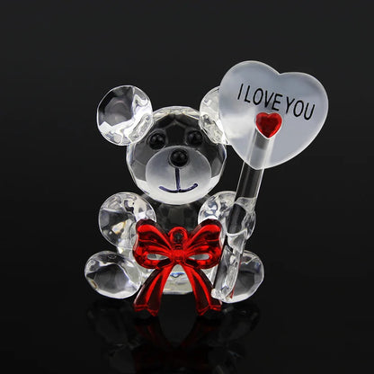 Valentines Day Gift Crystal Bear Glass Rose Artificial Flower Fashion Ornament Lovely Animal Wedding Home Decor Christmas Gifts