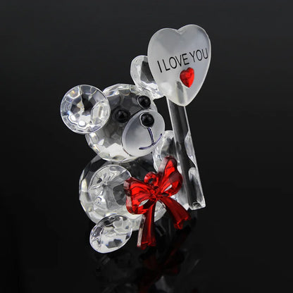 Valentines Day Gift Crystal Bear Glass Rose Artificial Flower Fashion Ornament Lovely Animal Wedding Home Decor Christmas Gifts