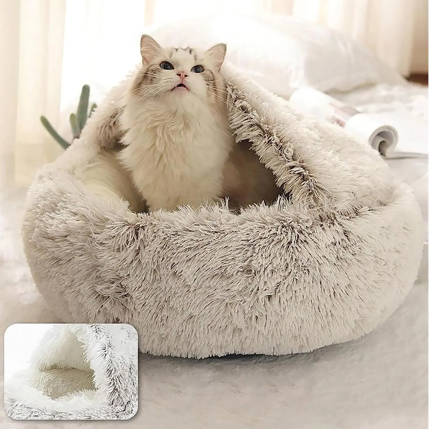 Soft Plush 2-in-1 Cat Bed & Sleeping Bag