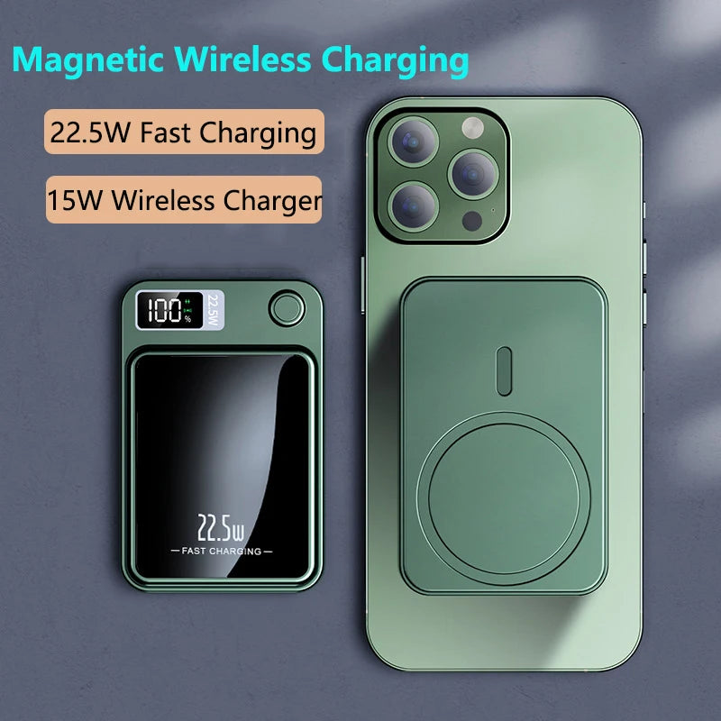 Magnetic Power on the Go: 22.5W Mini Qi Wireless Charger Power Bank