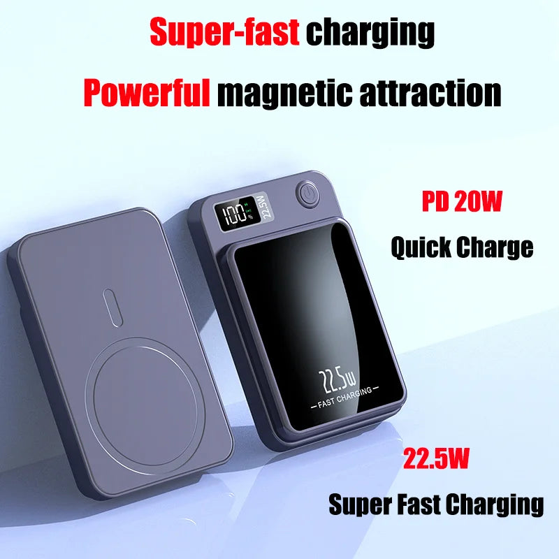 Magnetic Power on the Go: 22.5W Mini Qi Wireless Charger Power Bank