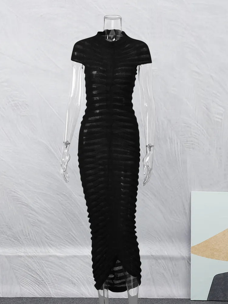 Autumn Elegant Knit Maxi Dress - See Through Sleeve